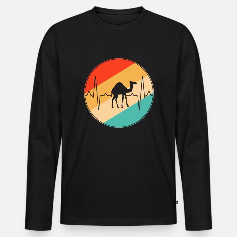 Dromedar Retro Herzschlag - Männer Premium Bio Langarmshirt - Schwarz