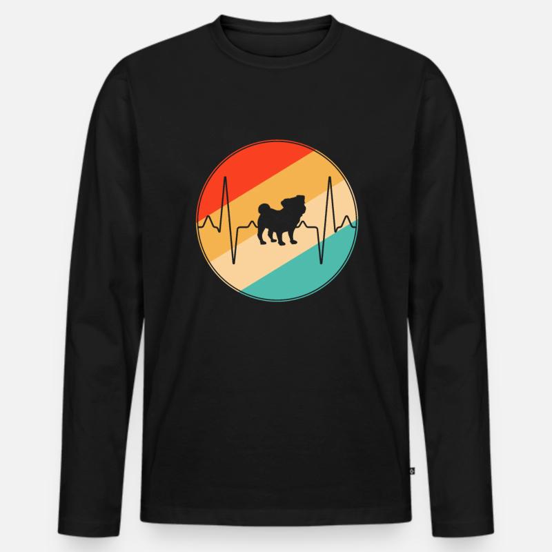 Mops Retro Herzschlag - Männer Premium Bio Langarmshirt - Schwarz