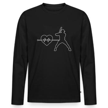 Battements de cœur de baseball - T-shirt manches longues Premium bio Homme - noir - Devant - Nico (187cm)