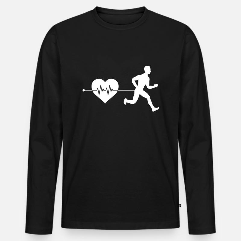 Joggen Herzschlag - Männer Premium Bio Langarmshirt - Schwarz