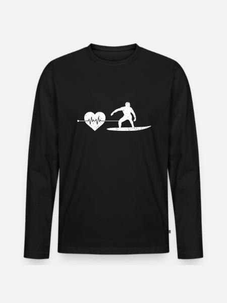 Surfen Herzschlag - Männer Premium Bio Langarmshirt - Schwarz