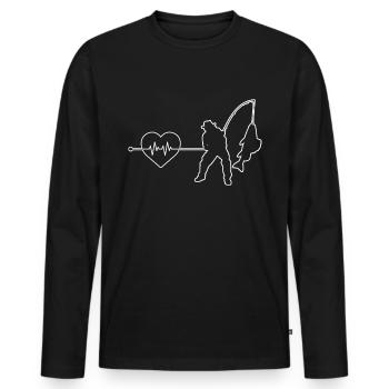 Angeln Herzschlag - Männer Premium Bio Langarmshirt - Schwarz - Vorne - Nico (187cm)