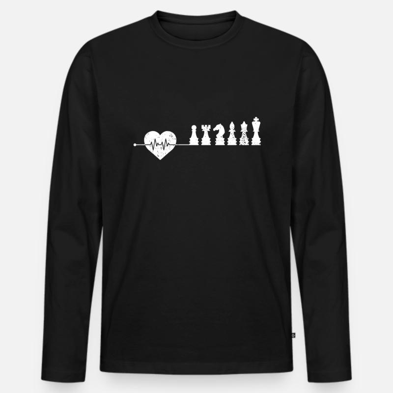 Schach Herzschlag - Männer Premium Bio Langarmshirt - Schwarz