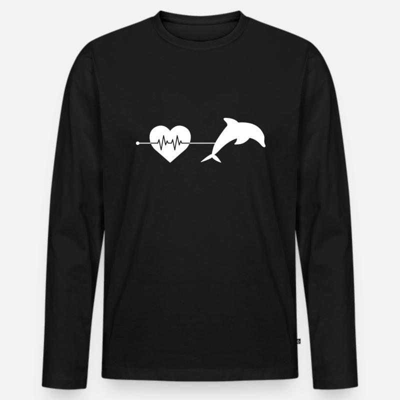 Delfin Herzschlag - Männer Premium Bio Langarmshirt - Schwarz