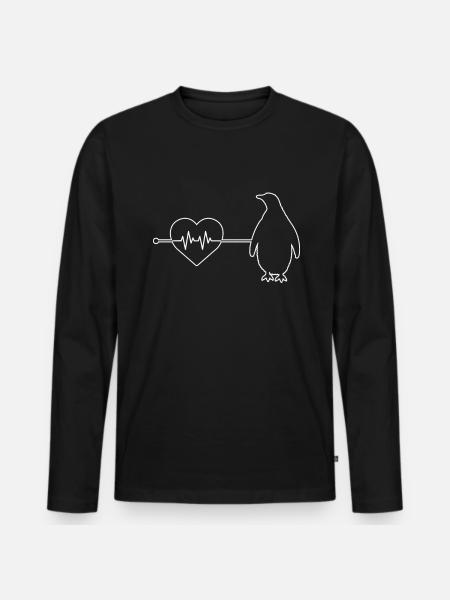 Pinguin Herzschlag - Männer Premium Bio Langarmshirt - Schwarz