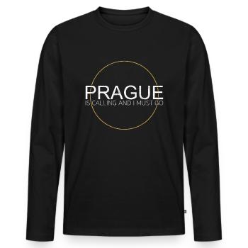 Prag - Männer Premium Bio Langarmshirt - Schwarz - Vorne - Nico (187cm)