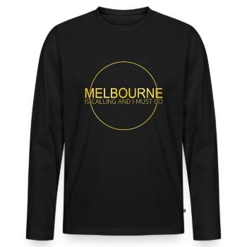 Melbourne Spruch - Männer Premium Bio Langarmshirt - Schwarz - Vorne - Nico (187cm)