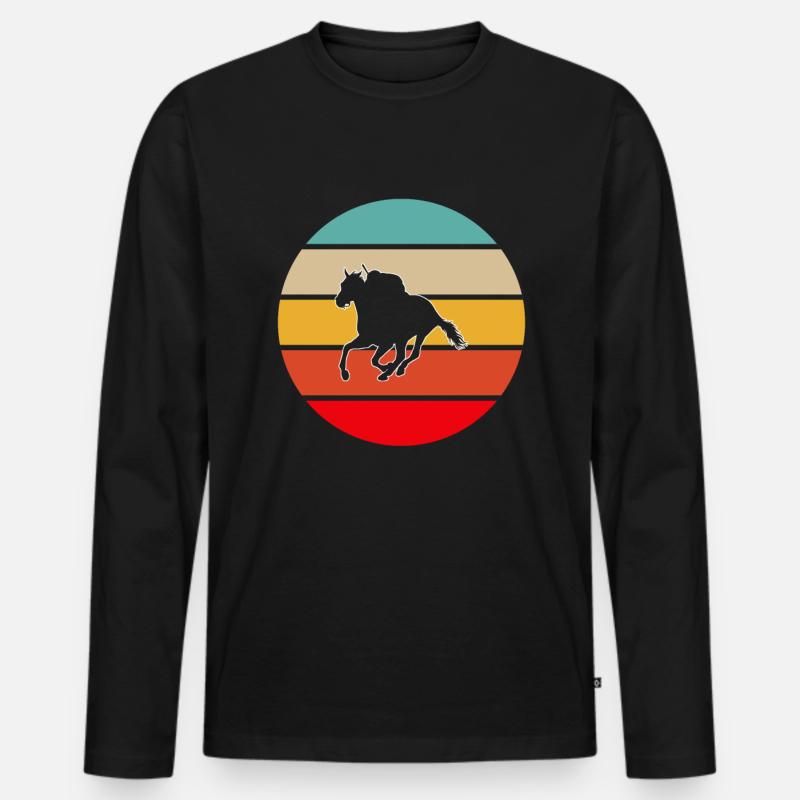 Pferd Retro - Männer Premium Bio Langarmshirt - Schwarz