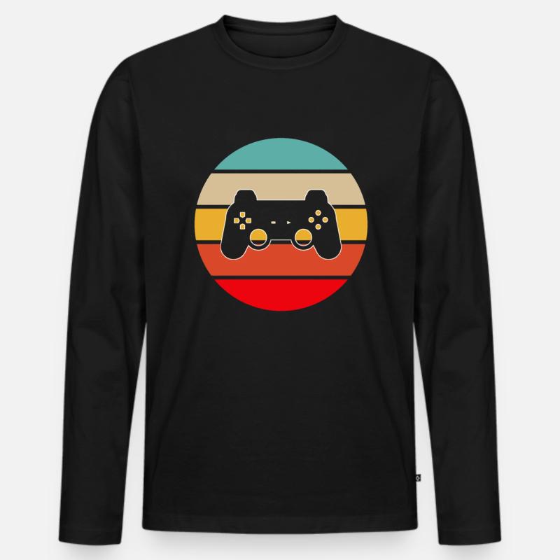 Gaming Retro - Männer Premium Bio Langarmshirt - Schwarz