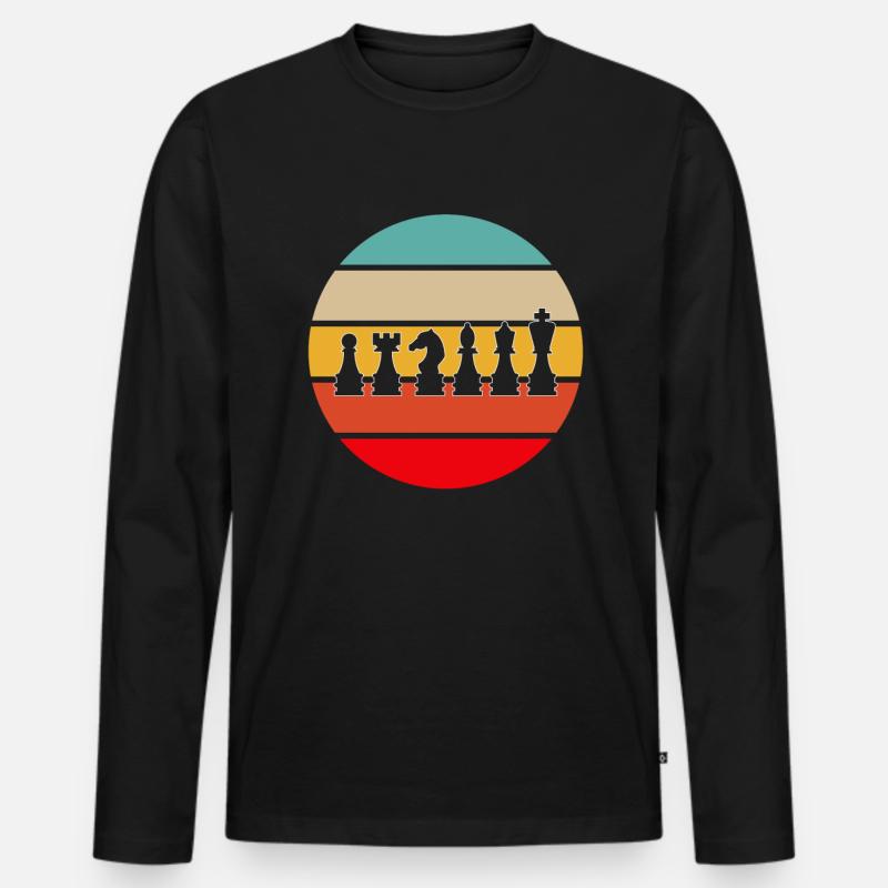 Schach Retro - Männer Premium Bio Langarmshirt - Schwarz