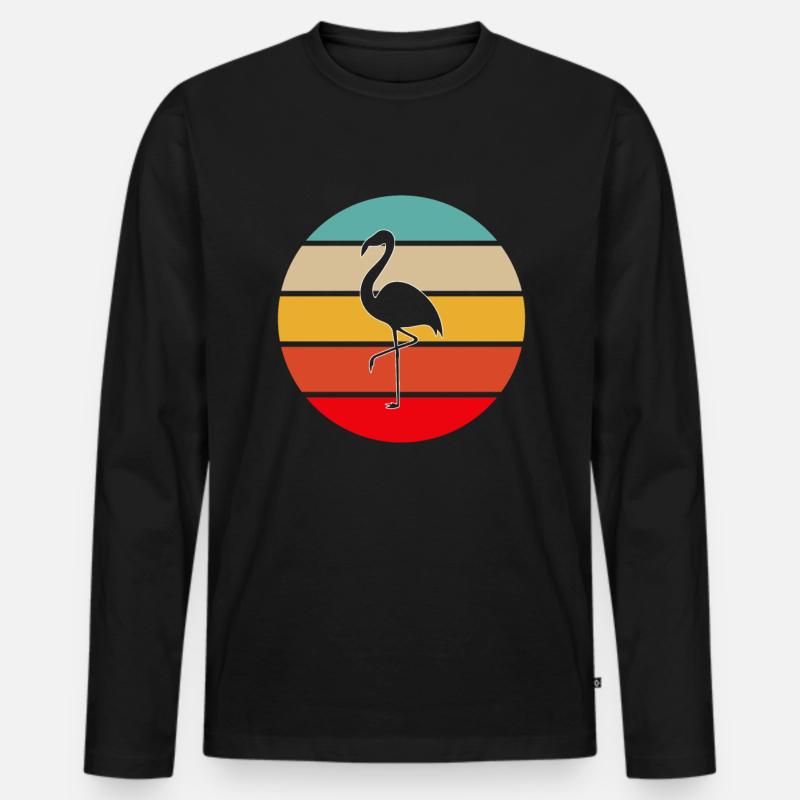 Flamingo Retro - Männer Premium Bio Langarmshirt - Schwarz