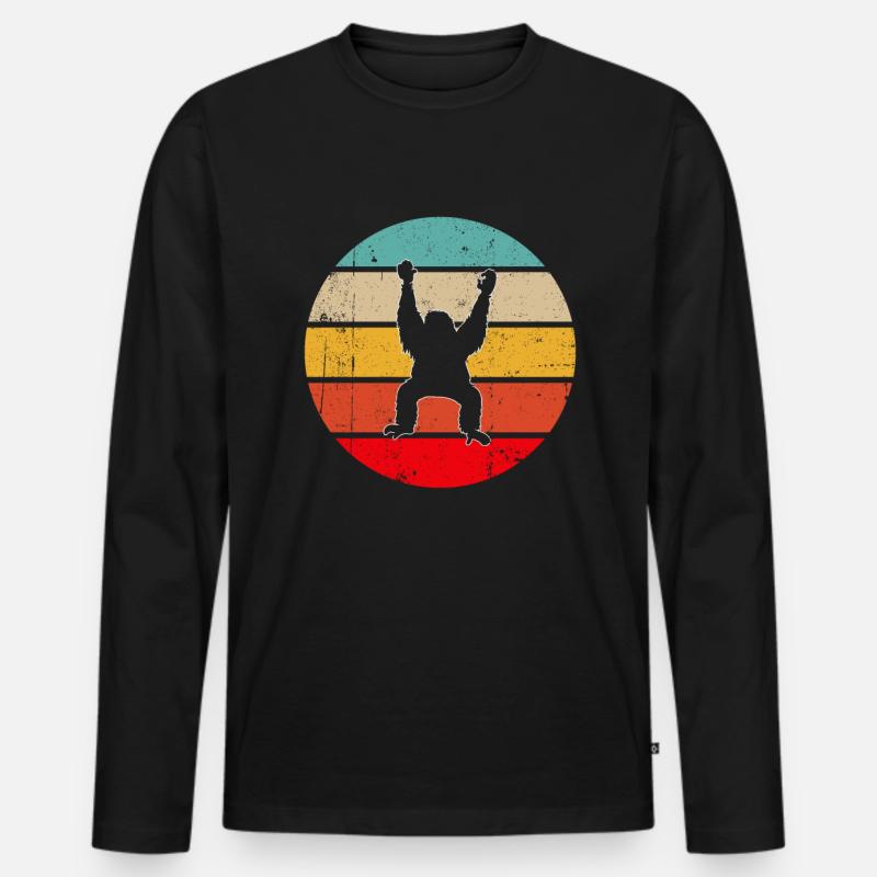 Orang Utan Retro - Männer Premium Bio Langarmshirt - Schwarz