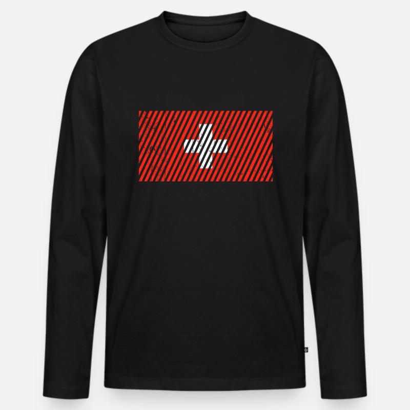 Schweiz Flagge - Männer Premium Bio Langarmshirt - Schwarz