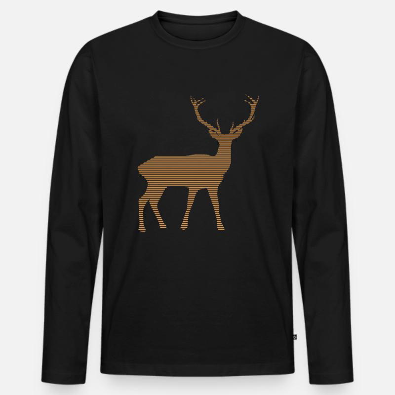 Hirsch - Männer Premium Bio Langarmshirt - Schwarz