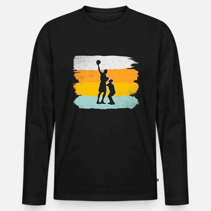 Basketball Retro - Männer Premium Bio Langarmshirt - Schwarz