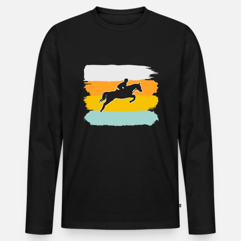 Pferd Retro - Männer Premium Bio Langarmshirt - Schwarz