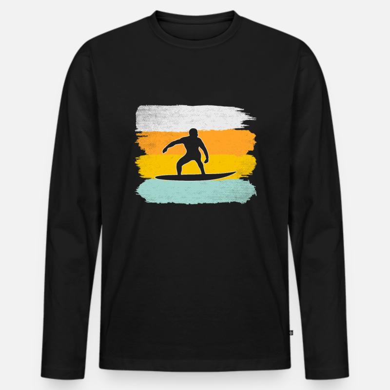 Surfen Retro - Männer Premium Bio Langarmshirt - Schwarz