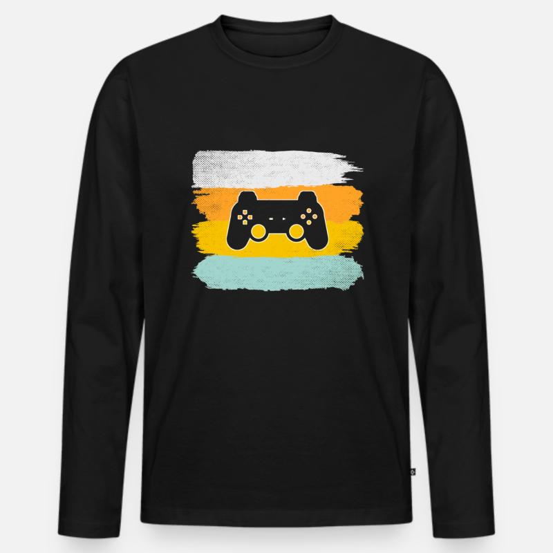 Gaming Retro - Männer Premium Bio Langarmshirt - Schwarz