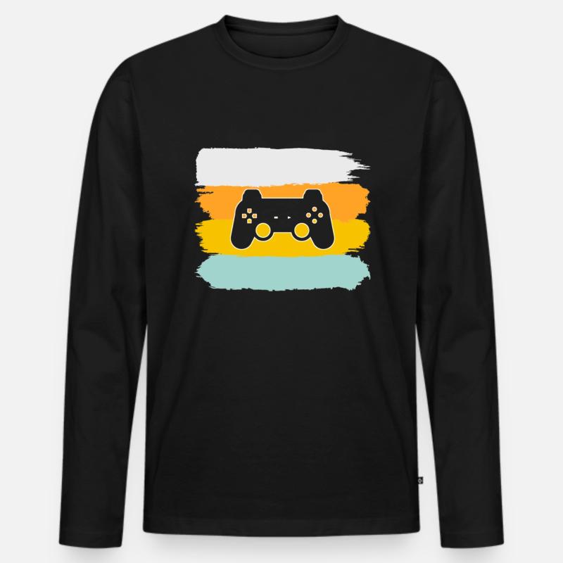 Gaming Retro - Männer Premium Bio Langarmshirt - Schwarz