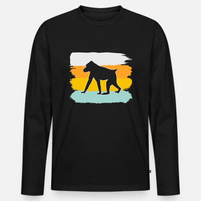 Affe Retro - Männer Premium Bio Langarmshirt - Schwarz