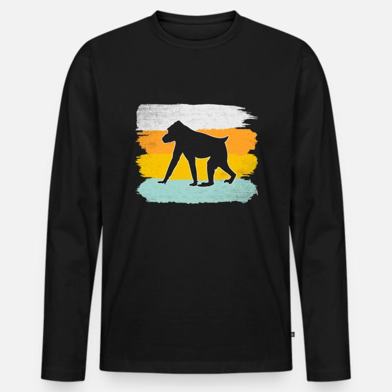 Affe Retro - Männer Premium Bio Langarmshirt - Schwarz