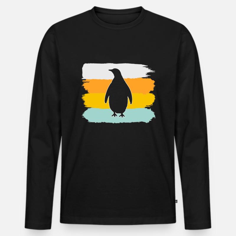 Pinguin Retro - Männer Premium Bio Langarmshirt - Schwarz