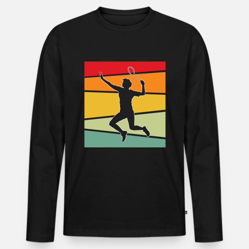 Badminton Retro - Männer Premium Bio Langarmshirt - Schwarz