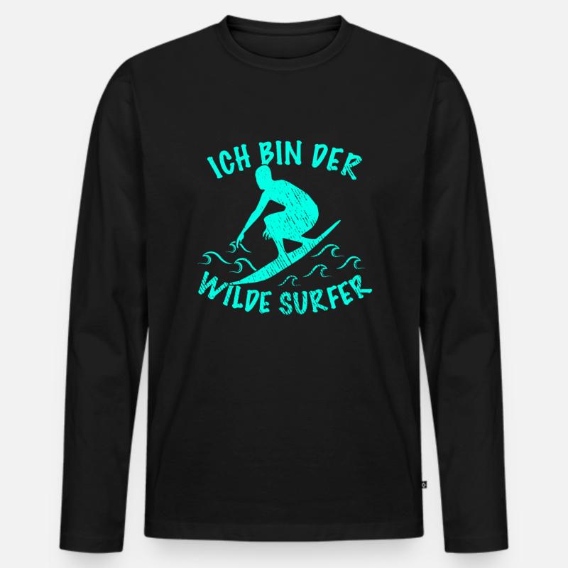 Surfen Spruch - Männer Premium Bio Langarmshirt - Schwarz