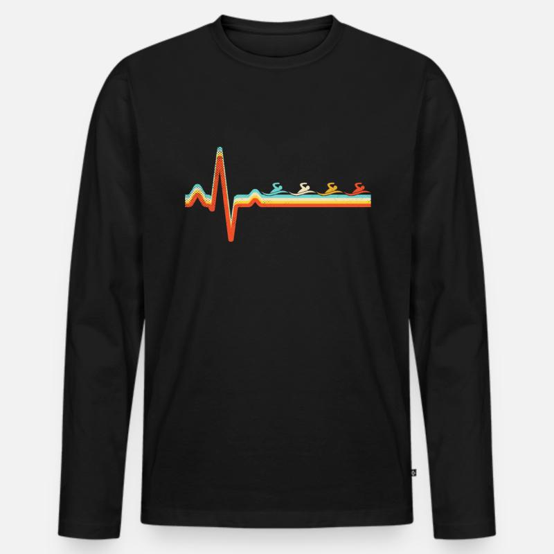 Schwimmen Retro Herzschlag - Männer Premium Bio Langarmshirt - Schwarz