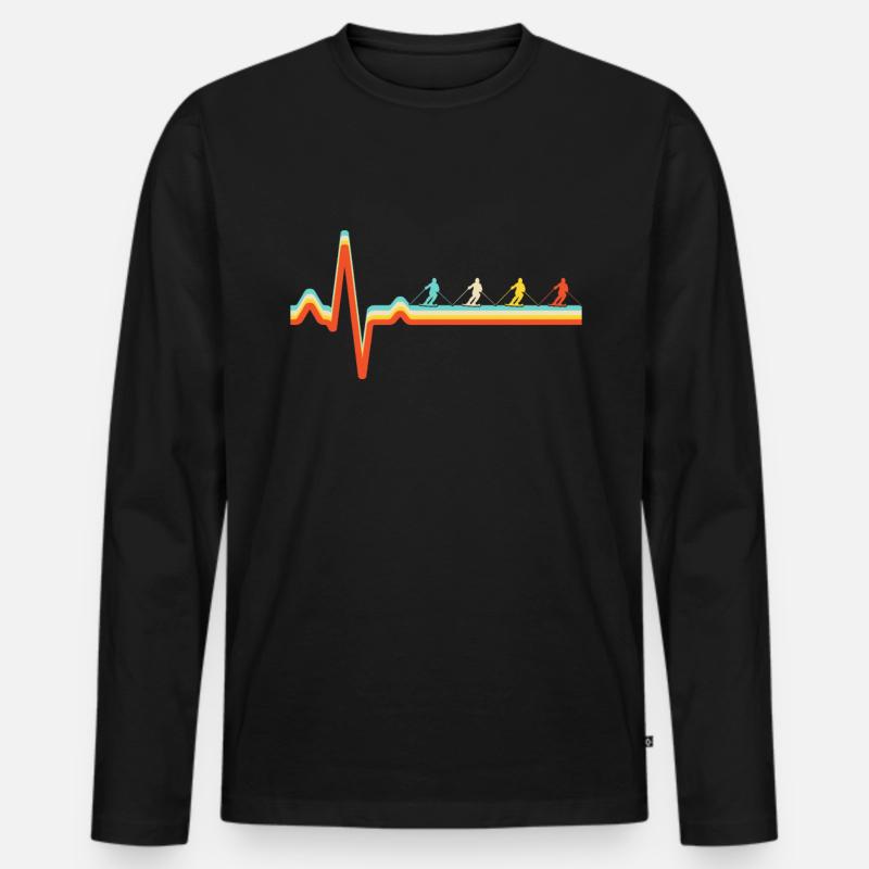 Ski Retro Herzschlag - Männer Premium Bio Langarmshirt - Schwarz