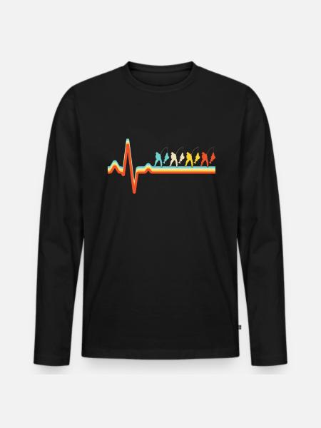 Fishing Retro Heartbeat - Men's Premium Organic Long Sleeve Shirt - black