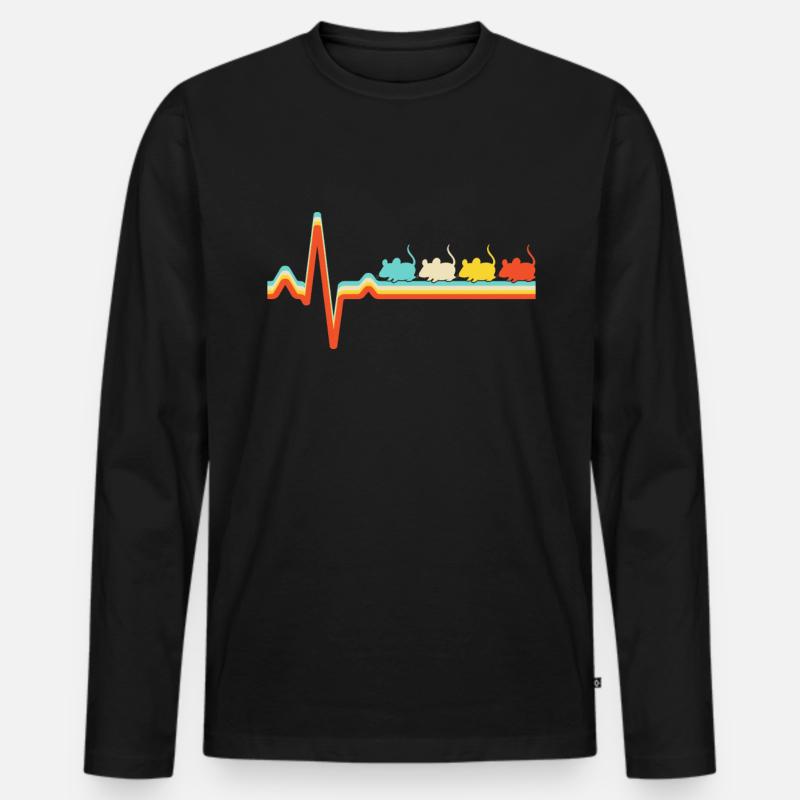 Maus Retro Herzschlag - Männer Premium Bio Langarmshirt - Schwarz