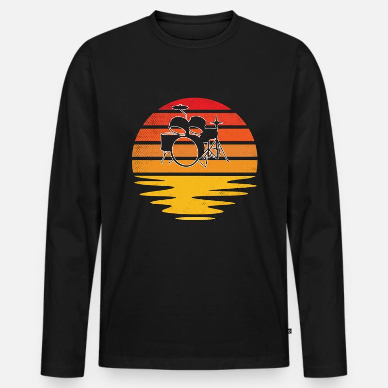 Schlagzeug Retro - Männer Premium Bio Langarmshirt - Schwarz