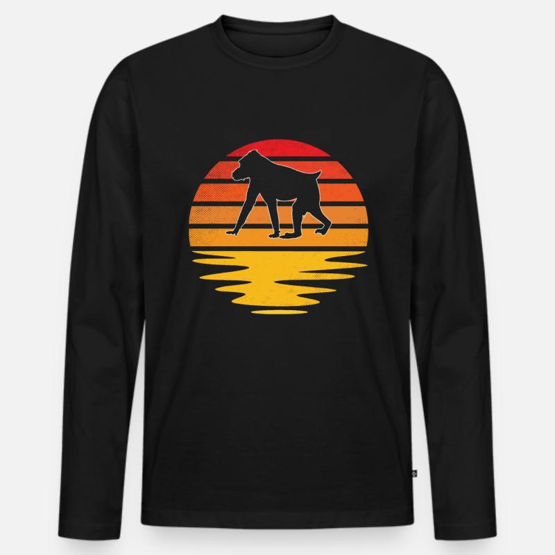 Affe Retro - Männer Premium Bio Langarmshirt - Schwarz
