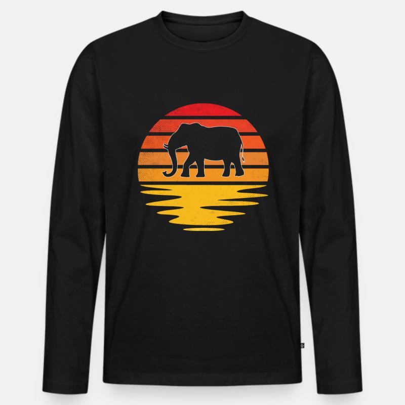Elefant Retro - Männer Premium Bio Langarmshirt - Schwarz