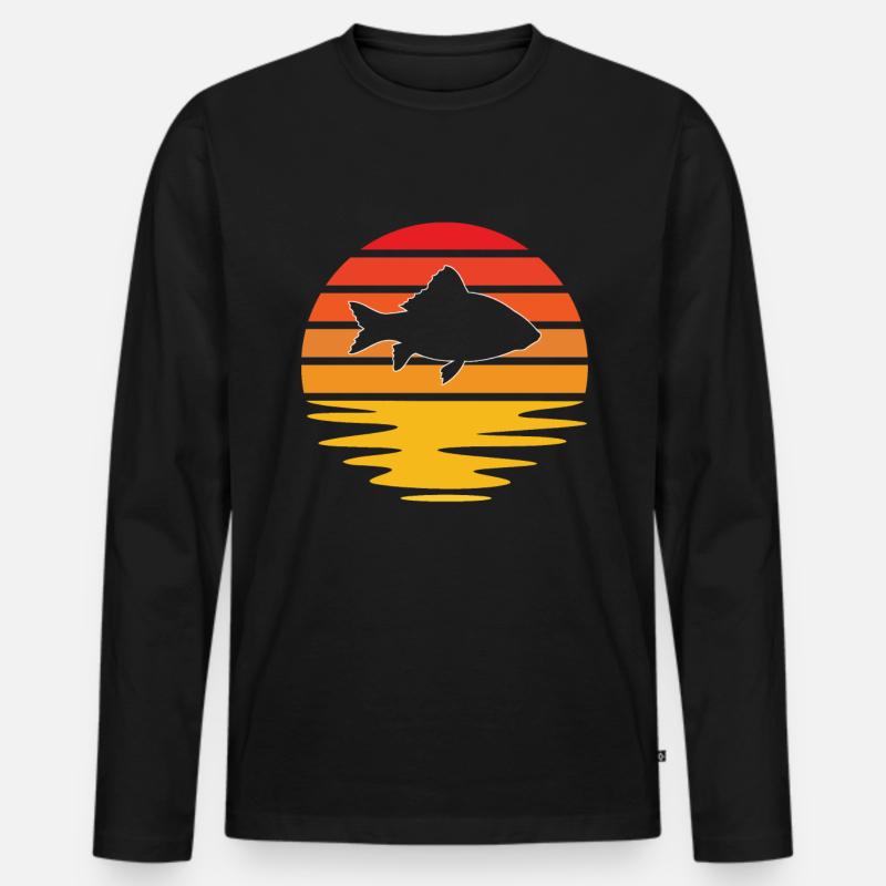 Fisch Retro - Männer Premium Bio Langarmshirt - Schwarz
