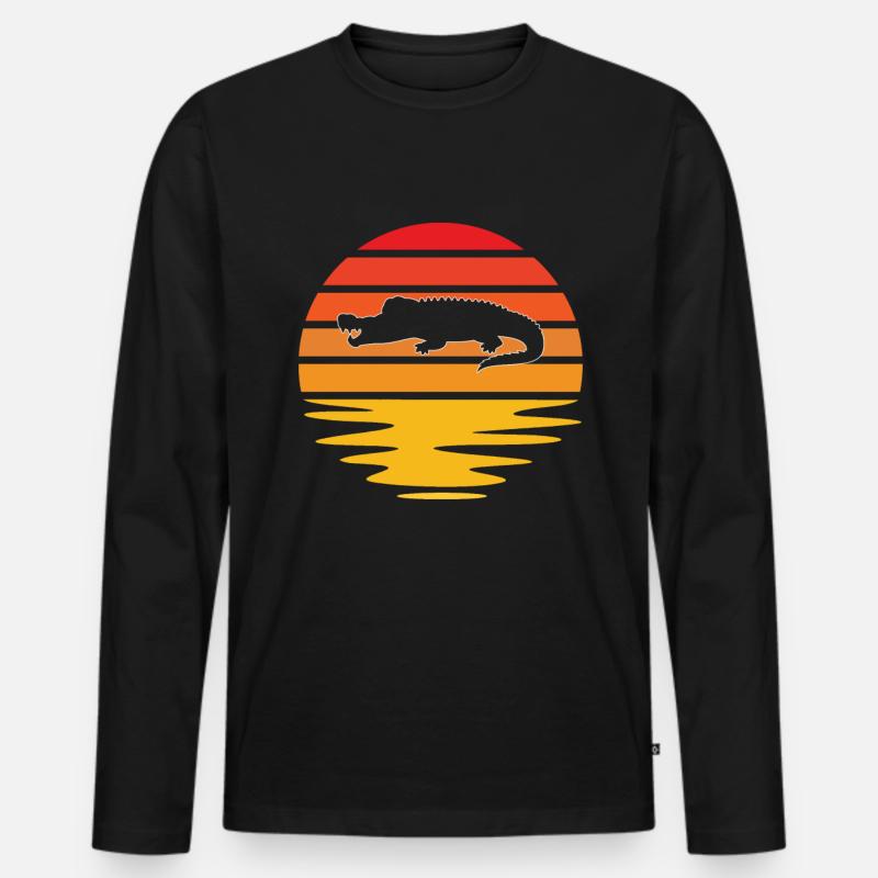 Krokodil Retro - Männer Premium Bio Langarmshirt - Schwarz