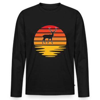 Hirsch Retro - Men's Premium Organic Long Sleeve Shirt - black - Front - Nico (187cm)