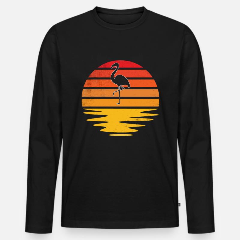 Flamingo Retro - Männer Premium Bio Langarmshirt - Schwarz