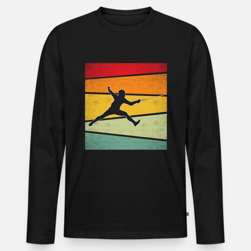 Fechten Retro - Männer Premium Bio Langarmshirt - Schwarz
