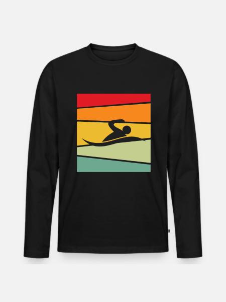 Natation Rétro - T-shirt manches longues Premium bio Homme - noir