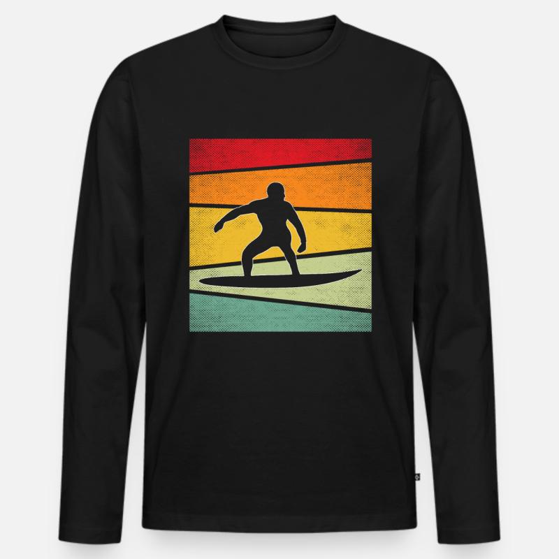 Surfen Retro - Männer Premium Bio Langarmshirt - Schwarz