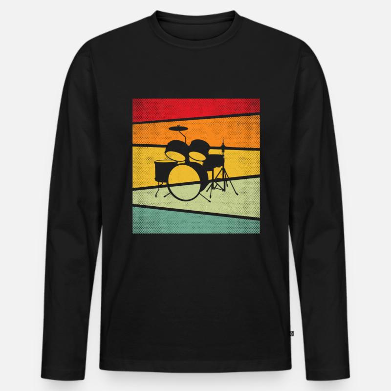 Schlagzeug Retro - Männer Premium Bio Langarmshirt - Schwarz