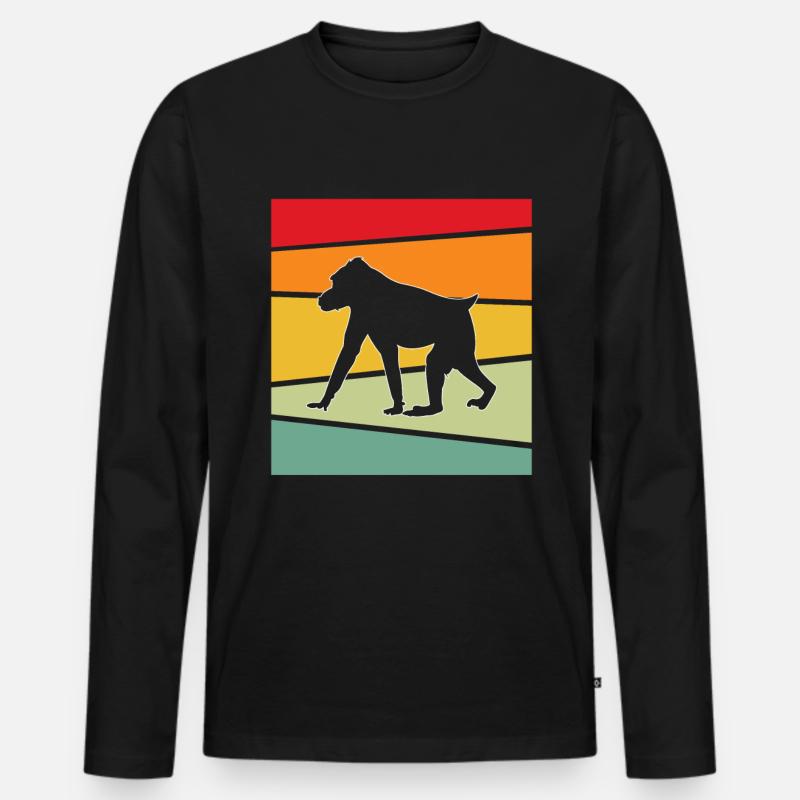 Affe Retro - Männer Premium Bio Langarmshirt - Schwarz