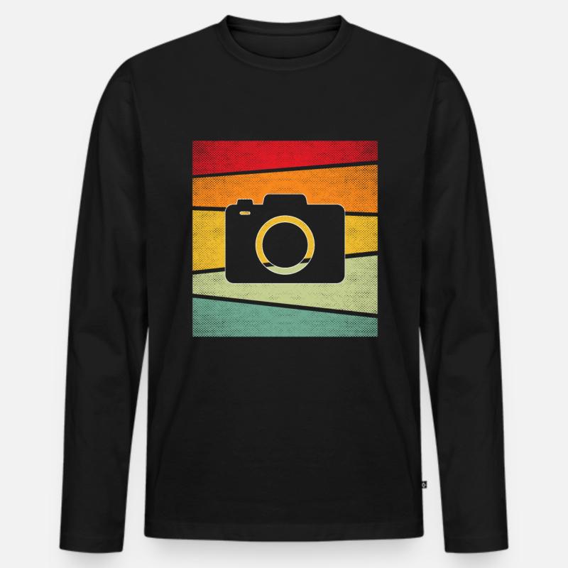 Kamera Retro - Männer Premium Bio Langarmshirt - Schwarz