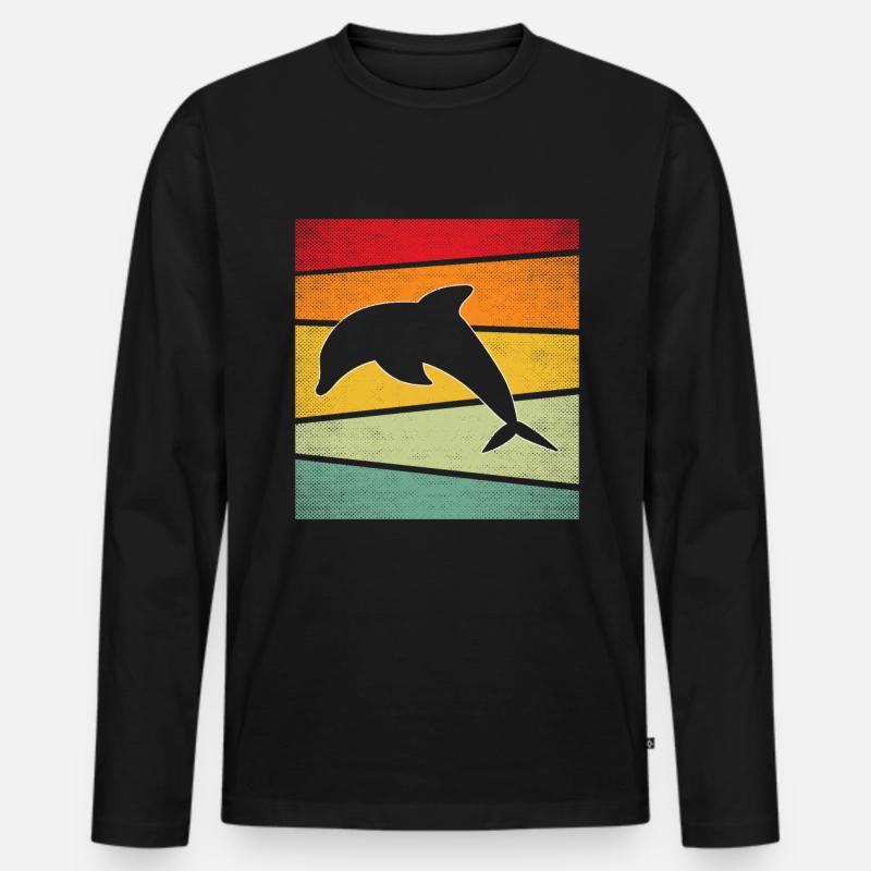 Delfin Retro - Männer Premium Bio Langarmshirt - Schwarz