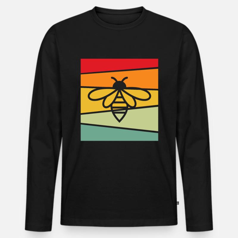 Biene Retro - Männer Premium Bio Langarmshirt - Schwarz