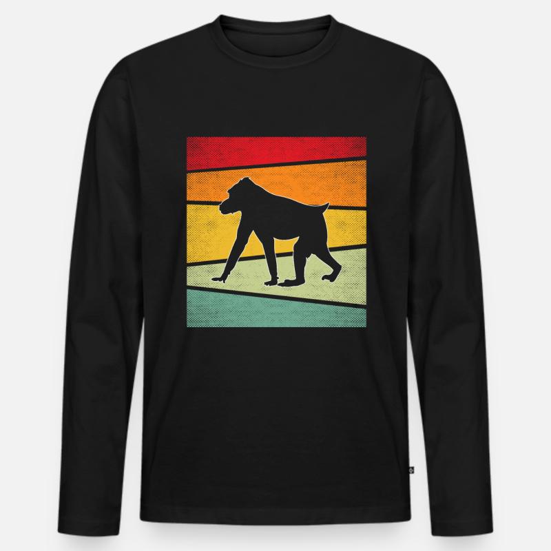 Affe Retro - Männer Premium Bio Langarmshirt - Schwarz