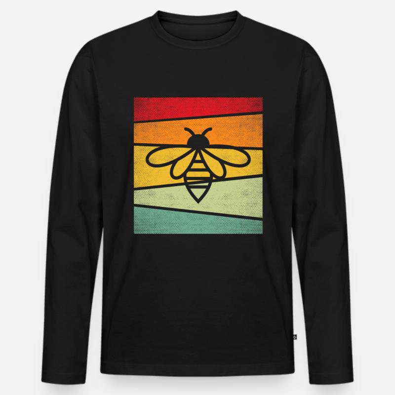 Biene Retro - Männer Premium Bio Langarmshirt - Schwarz