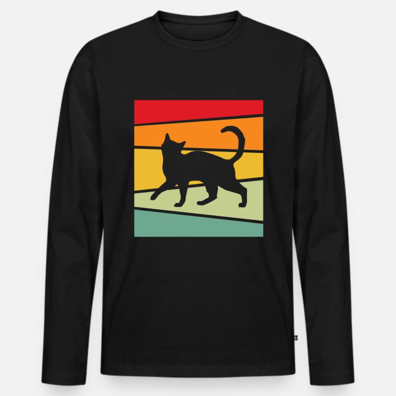 Katze Retro - Männer Premium Bio Langarmshirt - Schwarz